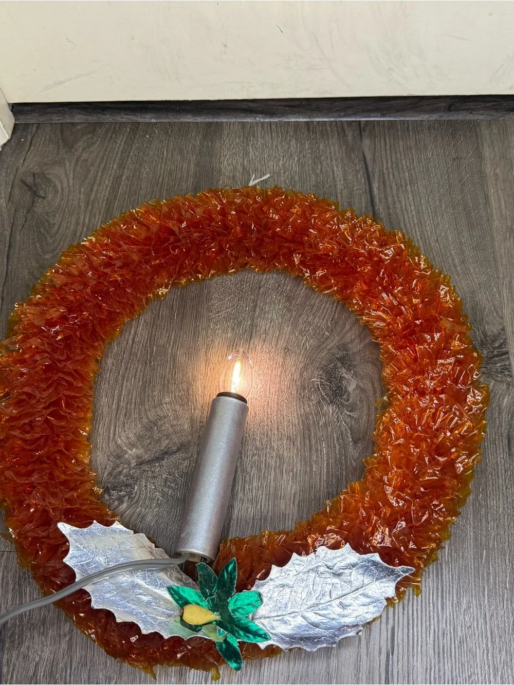 Vintage 1950s Royal Electric Illuminated Cellophane Christmas Wreath In Orig Box